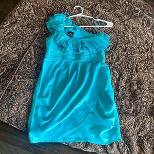 Turquoise one shoulder mini dress